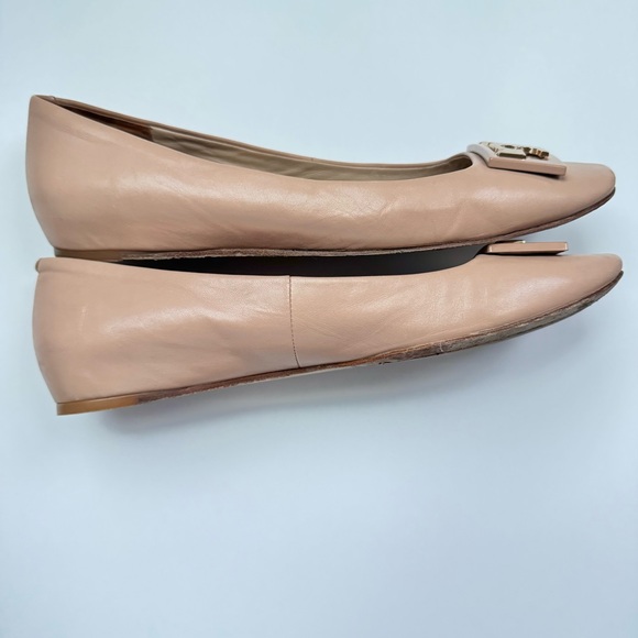 Tory Burch Gigi Logo Ballet Flats Nude Leather Size 8 - Picture 3 of 10